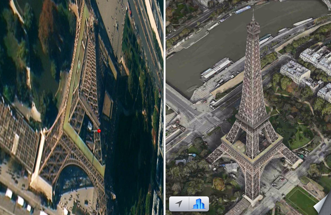 Paryžius iOS Maps aplikacijoje anksčiau ir dabar