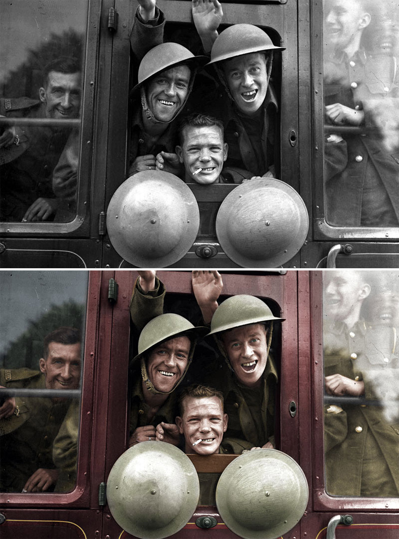 Britų kareiviai traukinyje į frontą, 1939 metai